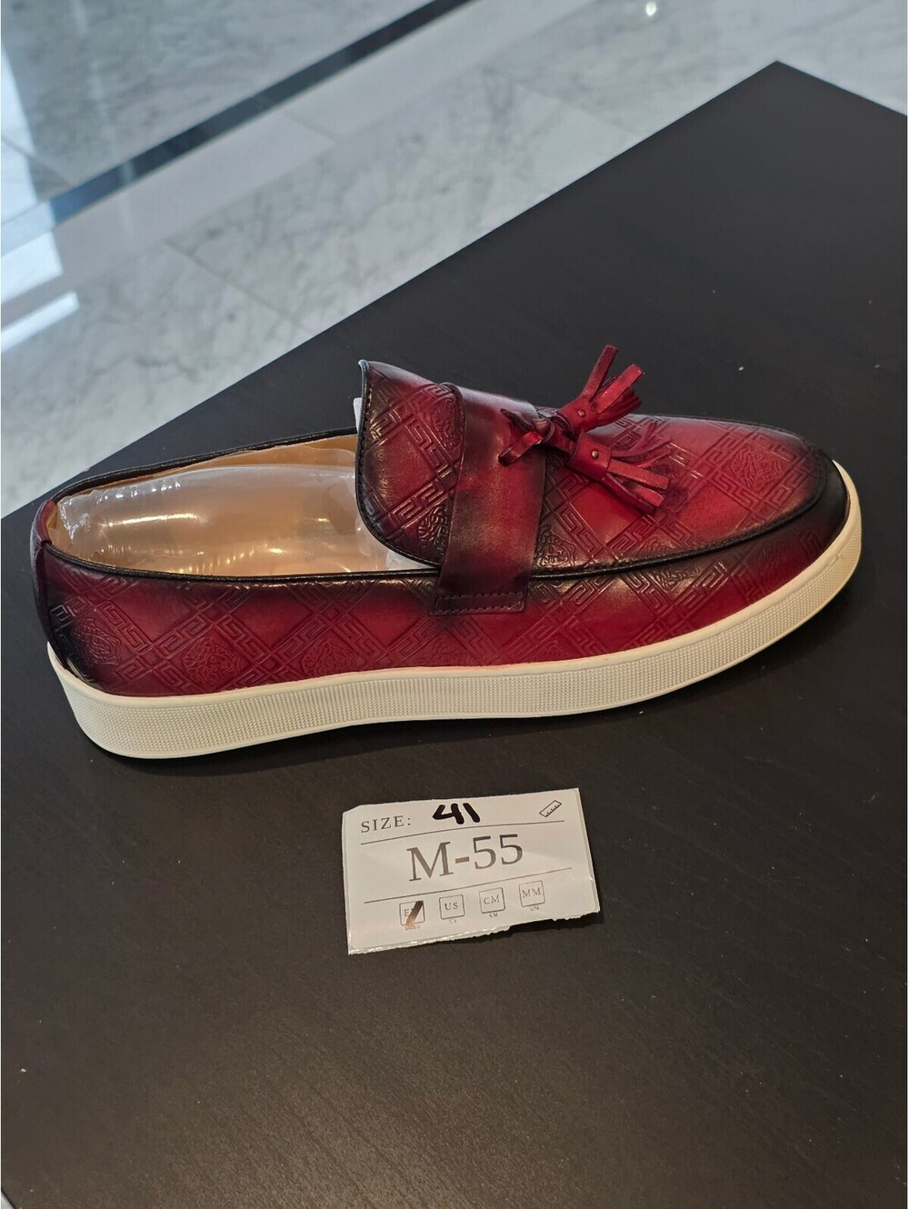 Men's Red Patterned Loafers with Tassels